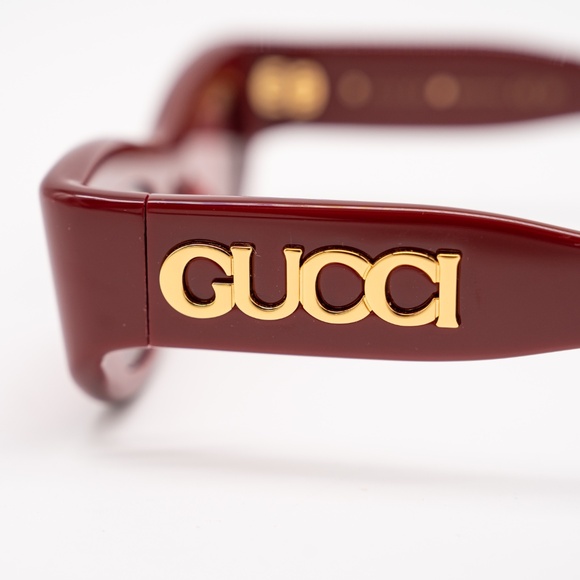 Gucci GG1809S Rectangular Sunglasses Red Gold Acetate